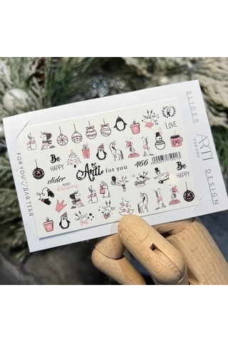 Arti 466 Yılbaşı Temalı Nail Art Sticker - Profesyonel Su Transfer Tırnak Süsleme Beyaz