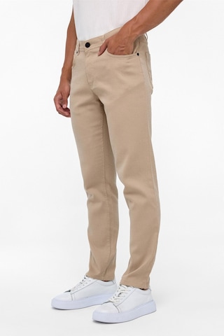 Süvari Bej Slim Fit 5 Cep Kalıp Armürlü Kanvas Pantolon-35413 Bej