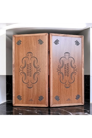 Simya İsme Özel Ahşap Pullu Ceviz Kaplama Ahşap Tavla