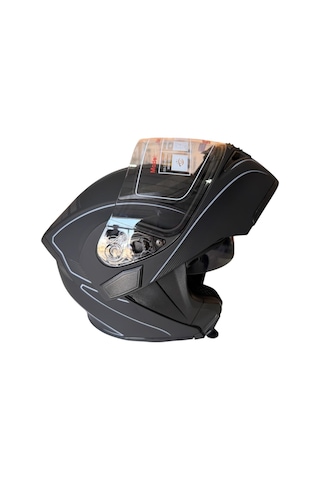 Çene Açılır Kask Mat Siyah Gri Çizgi R Grey L Jk902