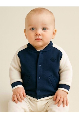 Erkek Bebek Organik Pamuklu İnce Mevsimlik Bomber Ceket-16172 Lacivert