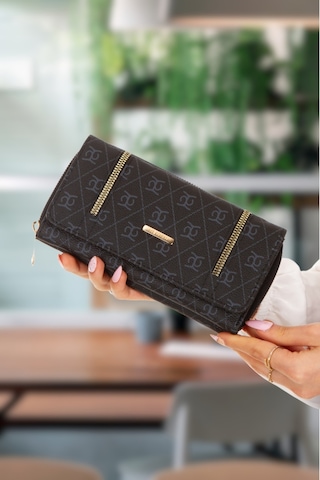 Adelina Bags Kadın Desenli Kağıt Para Ve Kartlık Bölmeli Siyah Cüzdan Siyah