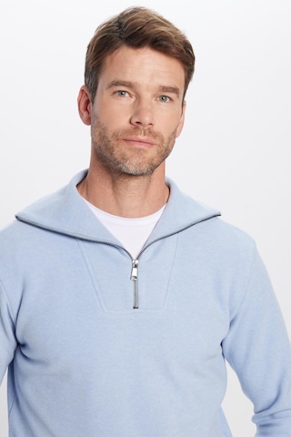 Tudors Unisex Relax Fit Rahat Kesim Fitilli Desenli Pamuklu Yarım Fermuarlı Mavi Dik Yaka Sweatshirt-31987 Mavi