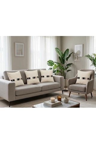 Venüs 02 Gümüş Şeritli 4'lü Krem Renk Kırlent Kılıfı Seti Dekoratif Lüks Ve Modern Tasarım Yastık Kılıfı Salon Oturma Odası Teras Balkon Yatak Odası Krem Renkli