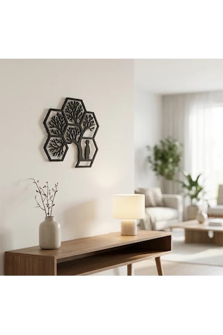 Hayat Ağacı Duvar Tablosu Mdf Lazer Kesim Altıgen Geometrik Modern Duvar Süsü