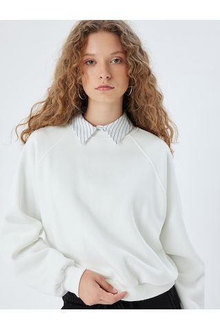 Koton Basic Sweatshirt Bisiklet Yaka Dikiş Detaylı Şardonlu Ekru 5wal10192ık Ekru