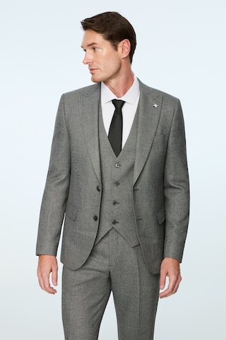Morven Erkek Siyah Poliviskon Trend Desenli Slim Fit Sivri Yaka Yelekli Takım Elbise 26mc001084001 Siyah