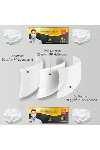 Digi Mask 3 Katlı Telli Lastikli Cerrahi Maske 100 Adet