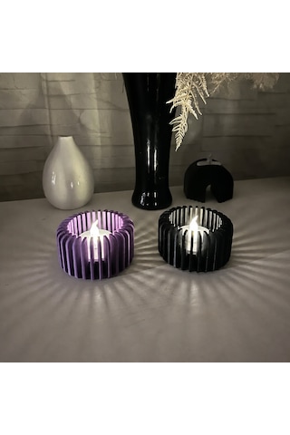 Northcity 3d Baskı Modern Çizgili Mumluk - Tealight Mumluk 1 Adet -mor Açık Mor