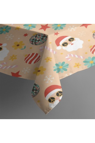 Noel Desenli Dikdörtgen Masa Örtüsü 60x84 İnç, Su Geçirmez Ve Leke Tutmaz Noel Baba Noel Diskoli