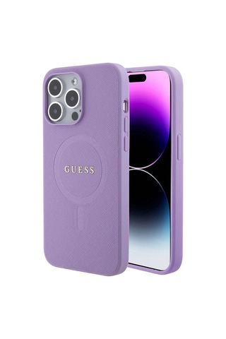Apple Uyumlu iPhone 15 Pro Max Kılıf Guess Lisanslı Magsafe Şarj Özellikli Yazı Logolu Saffiano Siyah