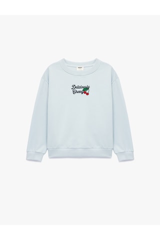 Koton Nakışlı Uzun Kollu Bisiklet Yaka Pamuklu Sweatshirt Mavi 6wkg10367ak Mavi