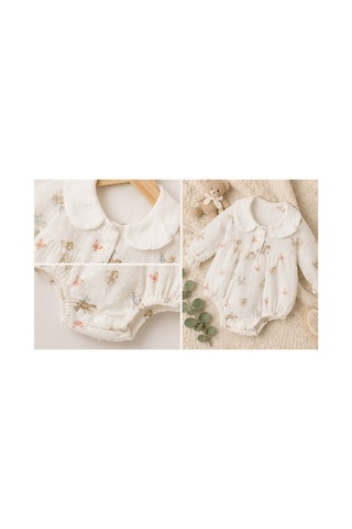 Omeca Concept Kız Bebek Bambi Desenli Uzun Kollu Yakalı Body Zıbın Beyaz
