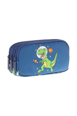 Kaukko Kids Lacivert Yeşil, Sevimli Dinazor, Erkek Çocuk Üç Gözlü Okul Kalem Çantası - L8252 Lacivert