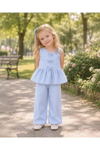 My Kids Wear Kız Çocuk Bella Fiyonk Detaylı Alt Üst Takım 12802 Mavi