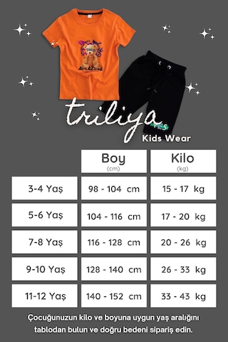 Triliya Pamuklu Unisex Çocuk Kapri Takımı Cepli & Kordonlu, 3-12 Yaş Trl-26 Turuncu