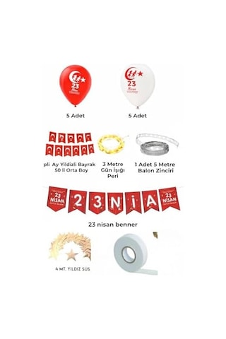 23 Nisan Dekoratif Süsü Flama Okul Süsü, Atatürklü Balon, Türk Bayrağı Pano Süsleri 3 Metre Led ,