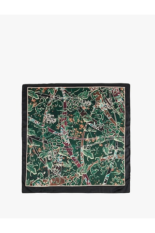 Koton Geometrik Ve Botanik Desenli Saten Kare Fular Bandana Multıcolor 7wak50263aa Mavi