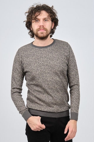 Çizgi Triko Erkek Bisiklet Yaka Slim Fit Desenli Kazak 42554255 G Gri