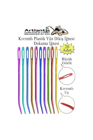 Kıvrımlı Plastik Yün İğnesi 12 Cm 20 Adet 1 Paket Plastik Dikiş Dokuma İğnesi Kavisli İplik İğne Goblen