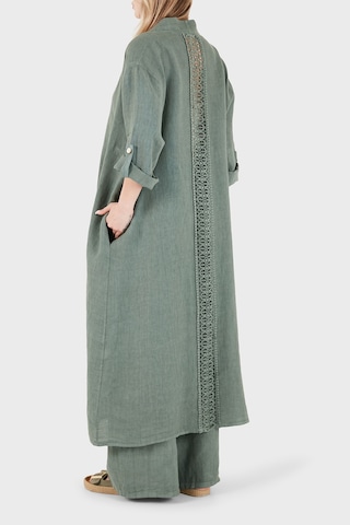Via Dante% 100 Keten Dantel Ve Brode İşleme Detaylı Kimono Bayan Kimono 7183543 Haki