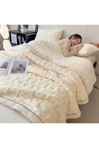 Reedark Mavi Polyester A Sınıfı Kalın İki Yönlü Kadife Battaniye, Ofis İçin Yatak Odası Uyku Battanı, 100x150 Cm, 600g Mavi