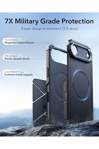 Esr Apple Uyumlu iPhone Air Cyber Tough Manyetik Kılıf Kamera Kontrol Özellikli Stantlı Siyah