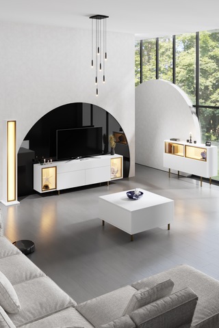 Zenith Gold Demir Ayaklı Rgb Led Işık Sistemli Beyaz Tv Ünitesi Tv Sehpası Beyaz - Altın