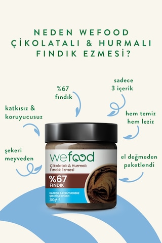 Çikolatalı Hurmalı Fındık Ezmesi Katkısız 200 Gr