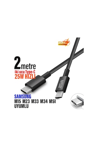 Type-c 2 Metre Hızlı Şarj Kablosu Samsung M15 M23 M33 M34 M51 Uyumlu 25w Hızlı