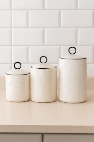 Qerhome Premium Üç Boy Porselen Silikon Vakum Kapaklı Mutfak Baharatlık ŞEffaf