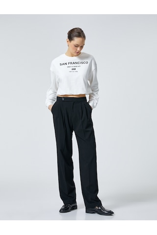 Koton Crop Sweatshirt Baskılı Bisiklet Yaka Pamuklu Beyaz 4sak10207ek Beyaz