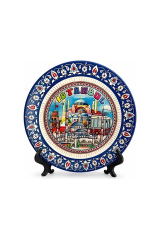 Özel Üretim Masaüstü Süs Dekor Ürünü Vitrin Susü İstanbul Temalı Porselen Dekoratif Tabak 18 Cm