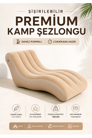 Dahili Pompalı Kendi Kendine Şişen Şişme Şezlong Açık Bej