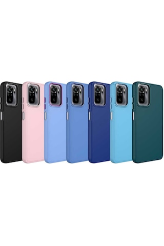 Zore Redmi Note 10s Kılıf Metal Çerçeve Ve Buton Tasarımlı Silikon Msra Luna Kapak - Pembe Pembe