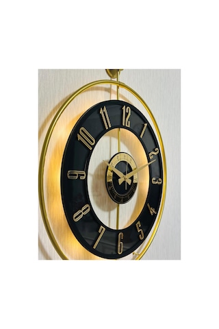 Pey Aksesuar Metal Camlı Duvar Saati 50 X 70 Cm Orta Boy Işıklı Gerçek Cam Duvar Saati Modern Tasarım M51-gold-şeffaf-siyah-gold