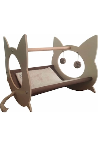 Akat Cosy Kedi Figürlü Ahşap Oyun Alanlı Kedi Yatağı 43 x 55 x 47 CM