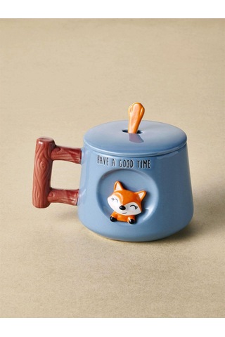 The Mia Tilki Kapaklı Ve Kaşıklı Kupa 370 Ml Fgr0011
