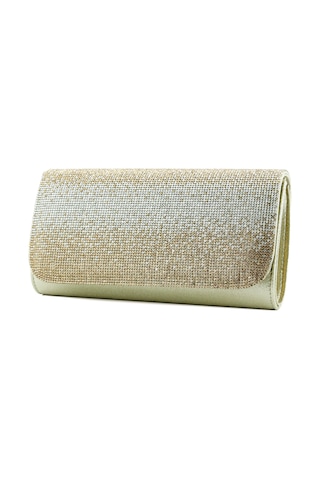 Erkan Saçmacı Dore Degrade Kristal Taşlı Zincir Askılı Manyetik Kapaklı Abiye El Çantası Dore