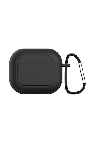 Ally Apple Uyumlu AirPods 3 için Kancalı Ultra İnce Silikon Kulaklık Kılıfı Siyah