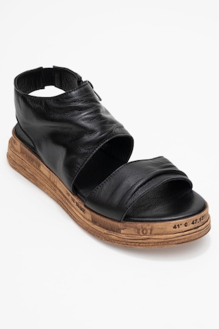 Luvishoes Luvi Shoes Lunas Siyah Hakiki Deri Yandan Fermuarlı Kadın Sandalet Siyah