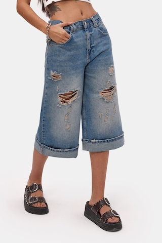 Itsbasic Kadın Kot Rengi 10s6-84 Yırtık Detaylı Maxi Bermuda Şort
