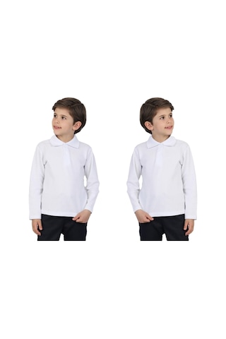 Modanino 2'li T-shirt Erkek Çocuk %100 Pamuk Okul Tarz Uzun Kol 9-17 Yaş 12492 Beyaz
