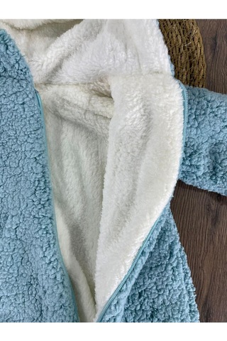 Çift Kat Wellsoft Kürklü Tavşan Kulak Unisex Kışlık Bebek Tulum Mavi