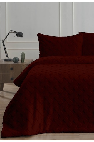 Bella Home Diamond 3 Parça Pietra Çift Kişilik Kürk Comforter Yorgan Seti - 220x240 Cm - Pvc Orijinal Çantalı Bordo