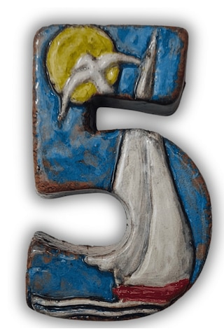 El Yapımı Deniz Temalı Seramik Kapı No.5 - 8x13 Cm - Akdeniz/ege Ruhu - Dekoratif Ev, Villa, Site Girişi, Dış Mekan Ve Apartman Girişi -