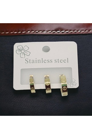 Kesebe Altın Renkli Çelik Desenli Küpe Çok Renkli