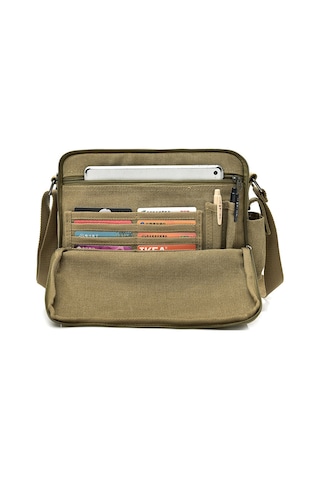 Moda Kanvas Çok Bölmeli Postacı Omuz Çantası D6661 Kahverengi