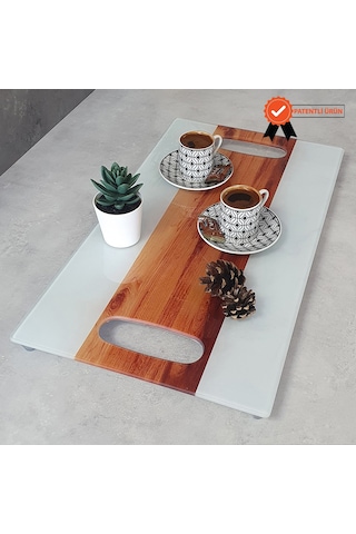 Decorita Cam Tepsi Ahşap Şeritli 29Cm X 52Cm