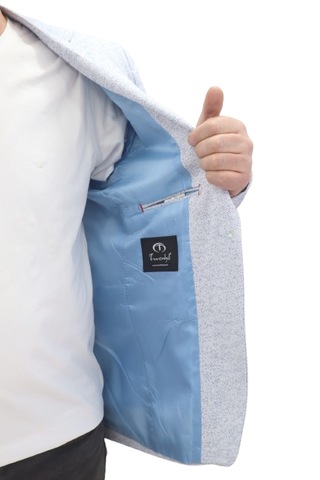 Twenhil Dmctekstil Erkek Ckt-203 Desenli İtalyan Kesim Dar Kalıp Tek Düğme Blazer Ceket Mavi